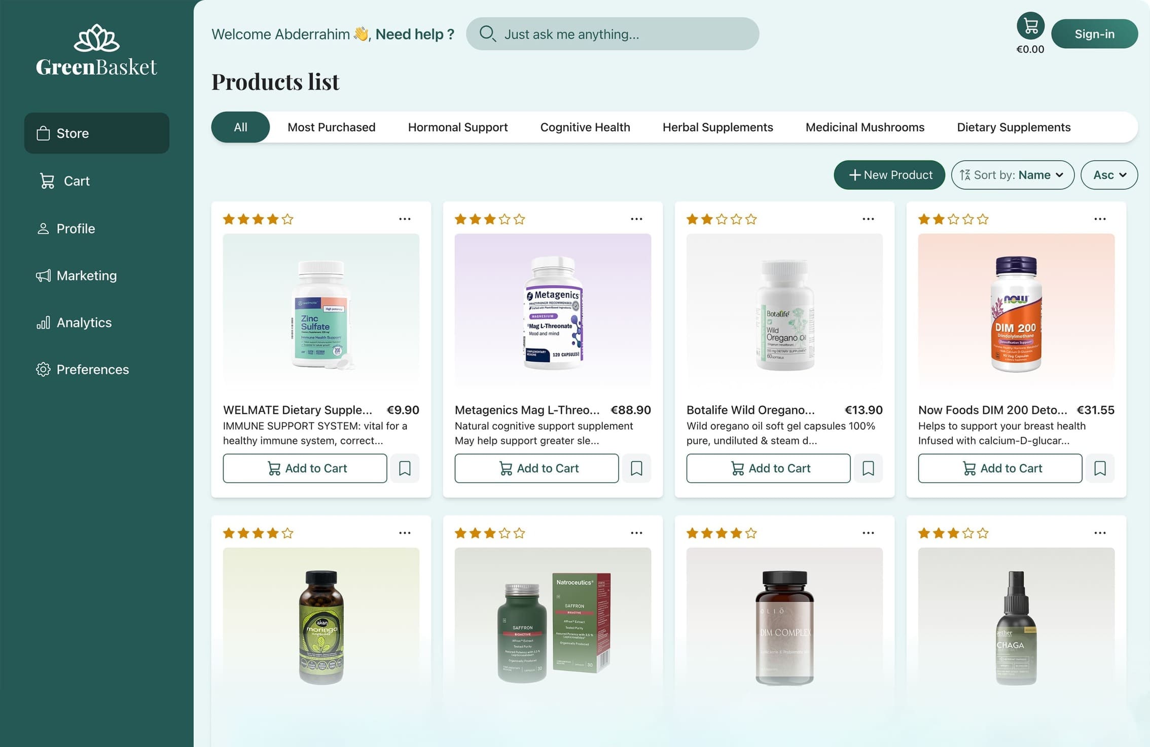 Store products of GreenBasket Web App